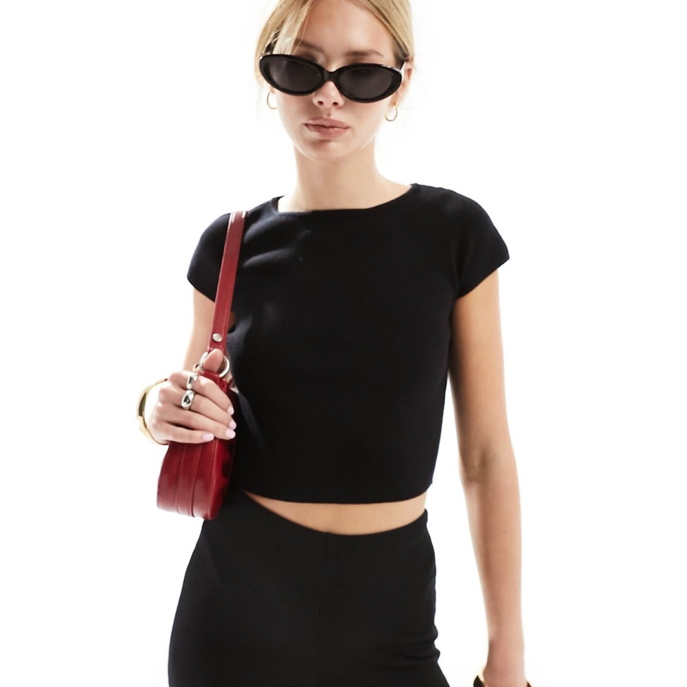 Miss Selfridge Rib Knit Cap Sleeve Tee